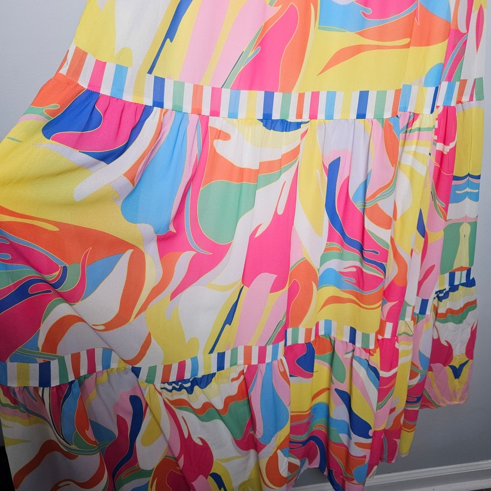 Flying Tomato Tea Party Woven Maxi Dress Womens L Rainbow Tie Shoulder Tiered - Picture 11 of 14